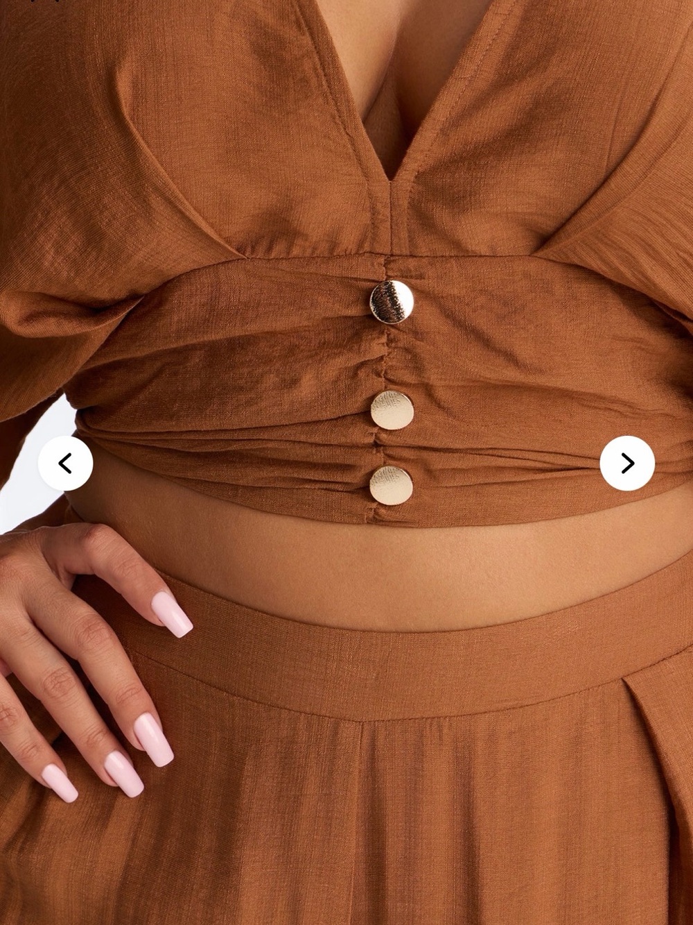 🤎🧡Fashion Nova Brown Wide-Leg Jumpsuit with Buttoned Ruched Top🧡🤎 - Picture 4 of 7
